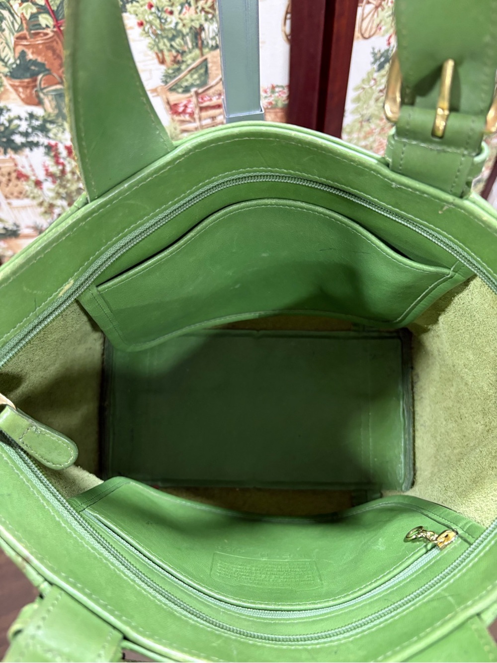 COACH VINTAGE WAVERLY LEATHER TOTE BAG 4133 LEAF GREEN - Picture 7 of 8